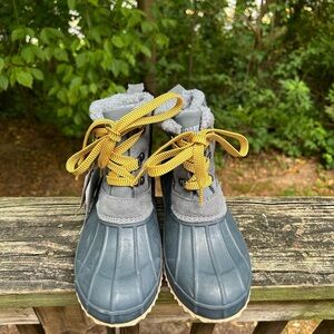 Khombu Gray and Yellow Winter Rain Boots Waterproof Design